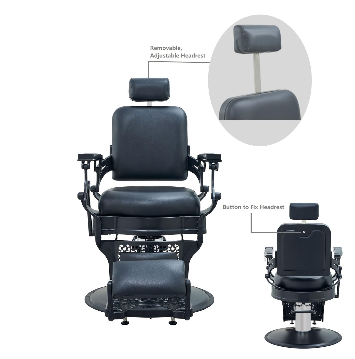 McDooFly Barber Chair Heavy Duty 700 lbs - Salon Chair for Hair Stylist - Black Reclining Barber Chairs for Barbershop - Salon Tattoo Shampoo Beauty Massage Equipment