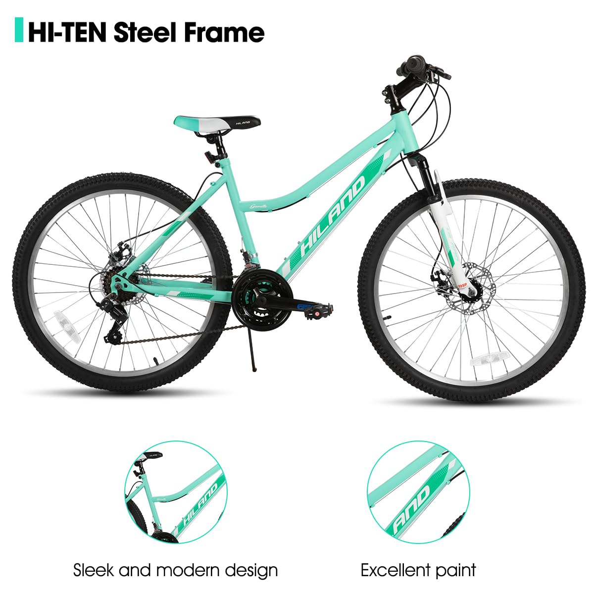 HH HILAND 26 Inch Womens Mountain Bike, with Step-Through Frame, 18 Speeds, Suspension Fork MTB, Bicycle for Women Men Adult Green