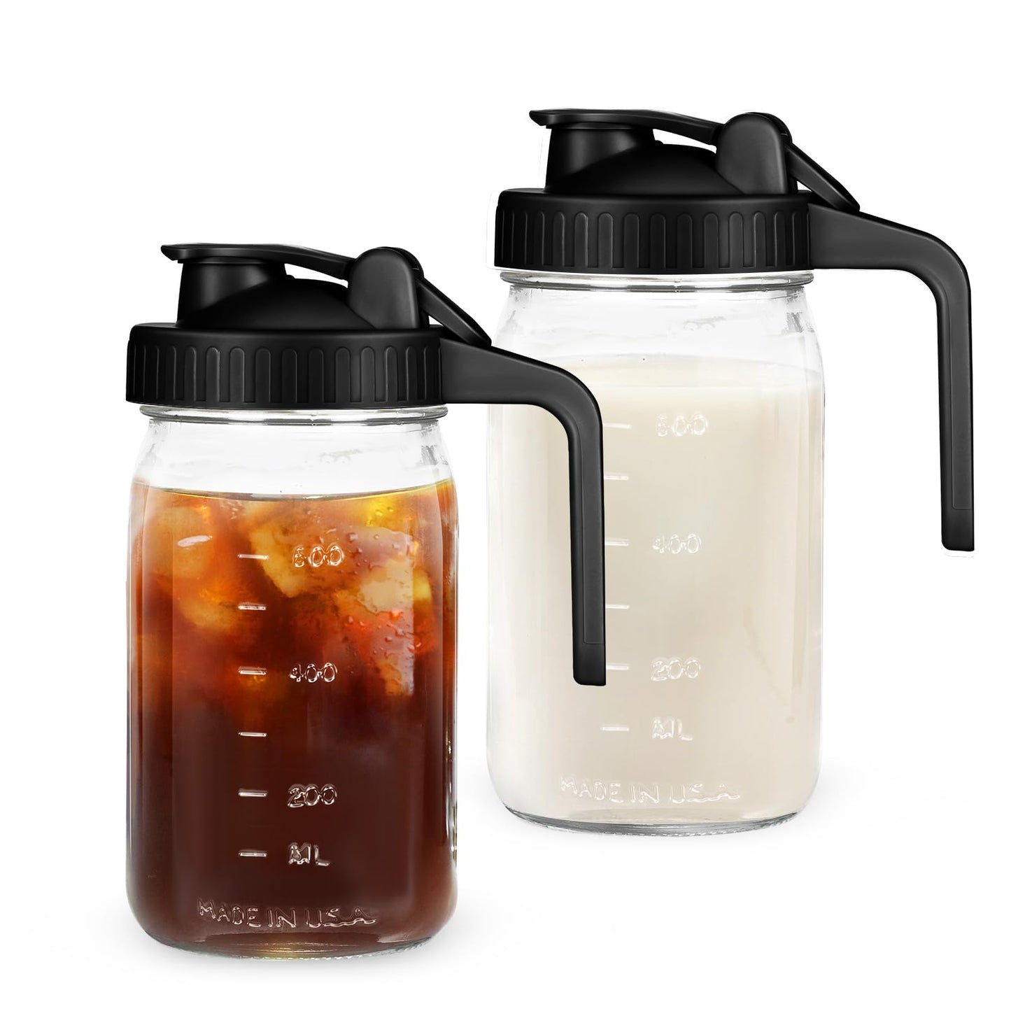 32oz Mason Jar with Lid - 2Pack No Leak Airtight Mason Jar with Pour Spout Lid Perfect for Fridge, Wide Mouth Easy to Clean, Ideal for Coffee, Breastmilk, Iced & Sun Tea, Juices