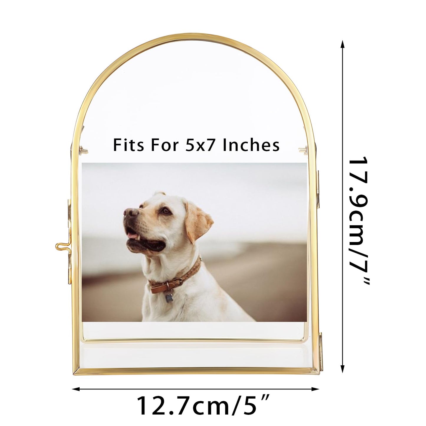 JUXYES 3 Pack Tabletop Double Glass Brass Frame for Pressed Flowers, Arch Double Sided Glass Frame Gold Floating Artwork Display Frames for Photo, Picture, Dried Pressed Flower, etc, 5x7 Inches