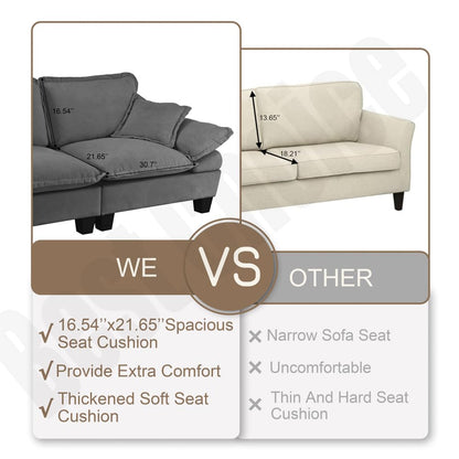 KEIKI 76.3" Modular Sofa with Ottoman, Chenille Sailboat Cloud Couch with Deep Seat Comfort, Modern Loveseat for Apartment Living Room, Lounge Seating, Relaxation Setup