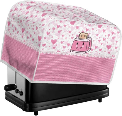 Toaster Cover, Pink Cartoon 4 Slice, Small Appliance Dust Covers, Pink Polka Dot Heart Print, Machine Washable