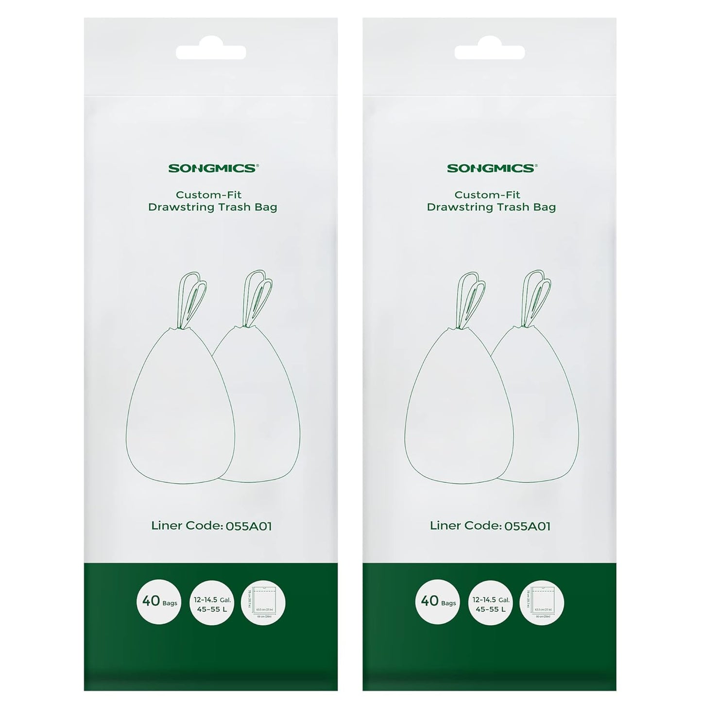 12-14.5 (45-55L) Cans,80 Count 055A01, 2 UKRB055A02 SONGMICS Trash Bags for Gallon Trash Drawstring Kitchen Garbage