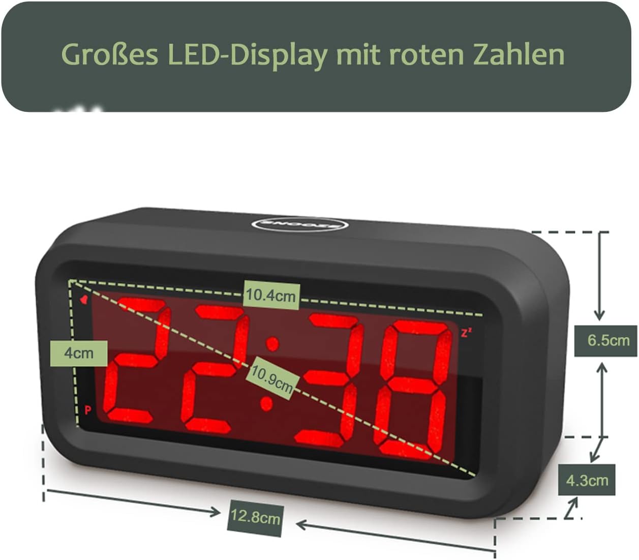 Digital Alarm Clock, Small Wall Clock, Battery Operated with 1.2" LED Large Display, for Bedroom/Desk