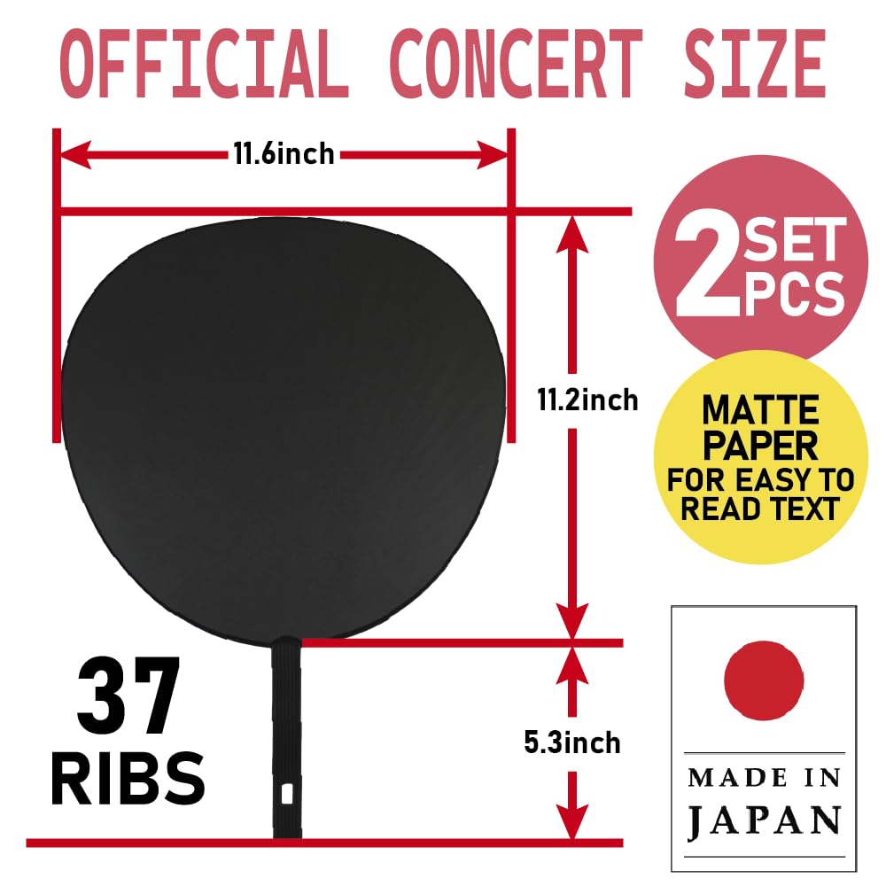 FUN-CREATE DIY Concert Uchiwa Fan Kit – 1 Black Hand Fan + 2 Neon Letter Stickers (Pink & Yellow) for K-Pop Events, Tours, Cheer Signs, oshi utiwa oshikatu oshikatsu