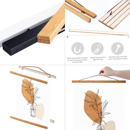 Ywlake Magnetic Poster Hanger, 18x24 and 18x12 Wooden Magnet Print Hangers for Walls (Teak Wood)