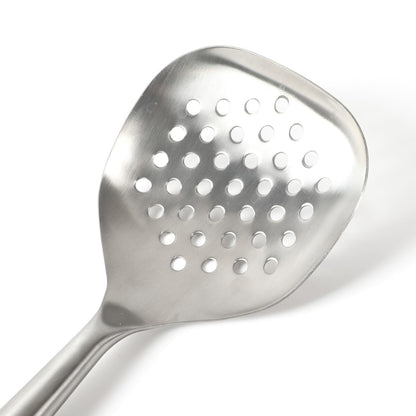 Calphalon Edge Stainless Steel Slotted Spoon/Skimmer with Taupe Handle, Slotted Cooking Tool for Draining and Skimming, Heat-Resistant, Durable Kitchen Utensil for Everyday Use
