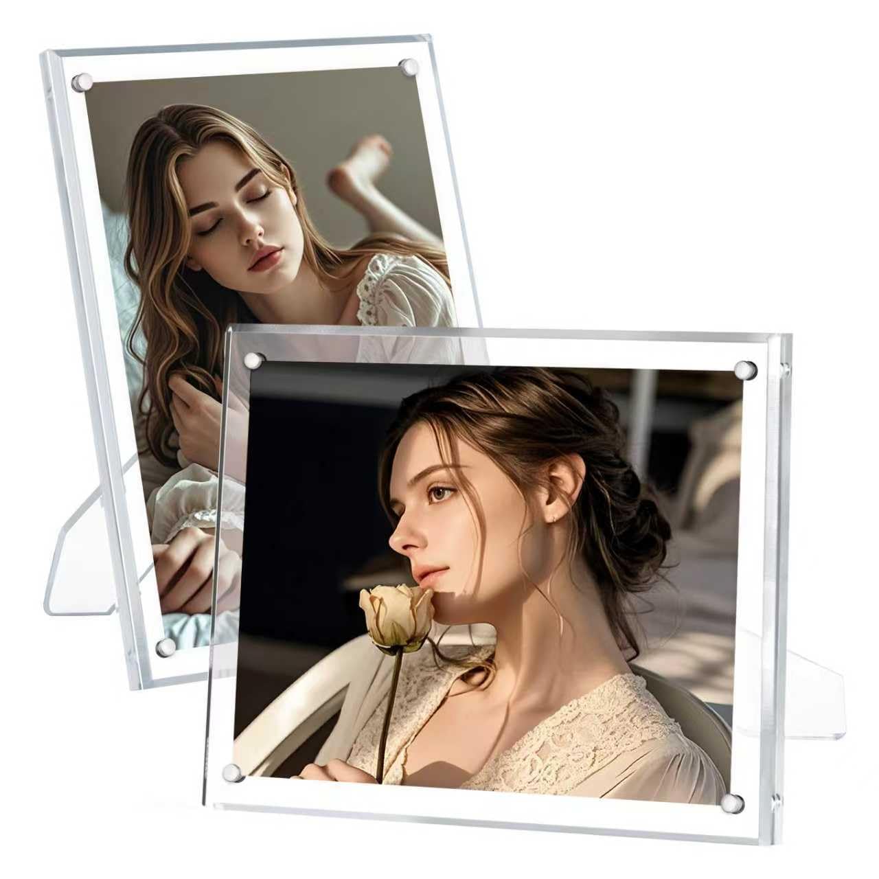 Egofine 6x8 Acrylic Frames 2 Pack, Clear Picture Frames with Stand, Magnetic Acrylic Photo Frames for Tabletop Display Horizontally or Vertically