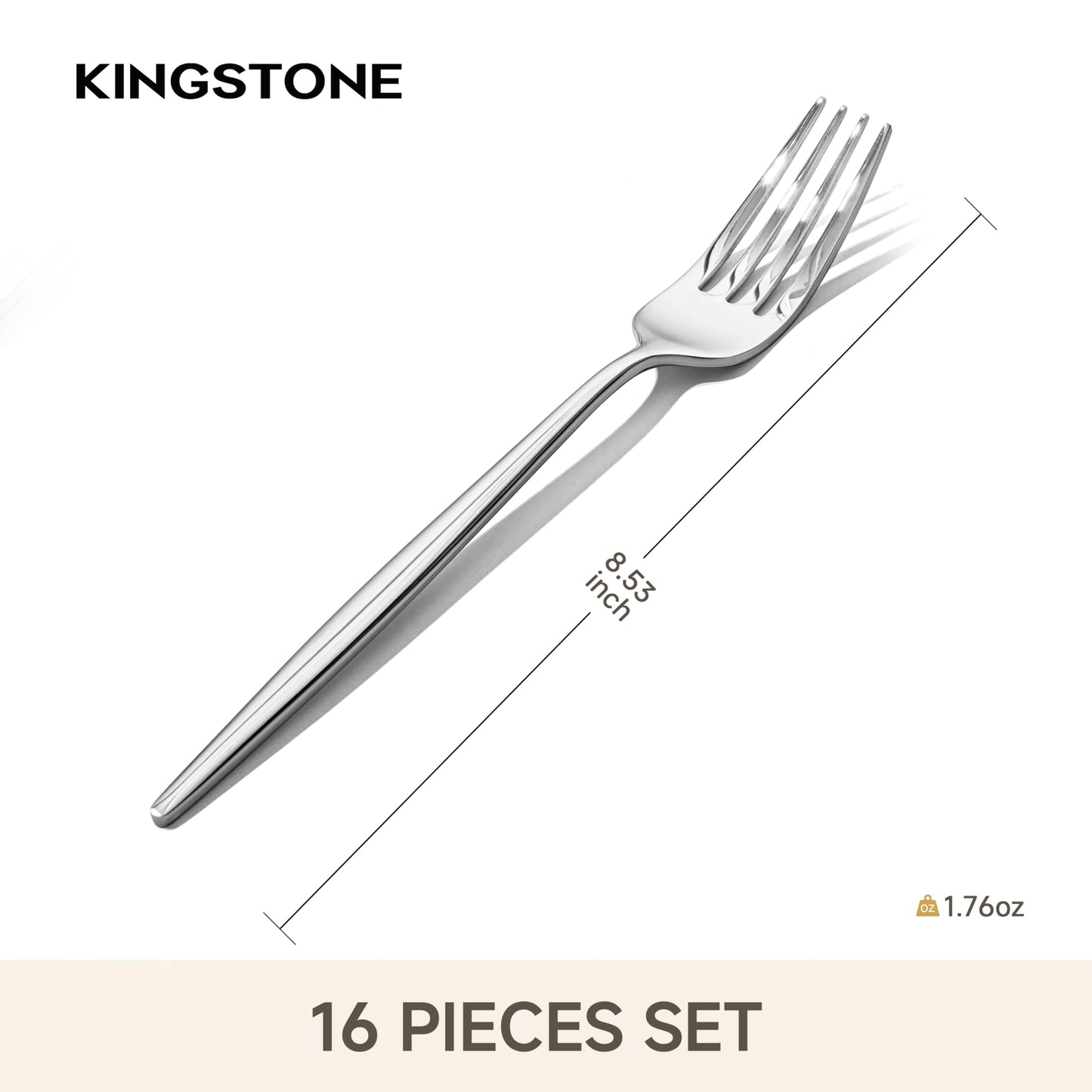 KINGSTONE 16-Piece Dinner Forks Set (8.5"), Food Grade 18/10 Stainless Steel Forks Silverware, Metal Salad Fork for Home and Kitchen, Weddings, Party, Restaurant, Mirror Polished & Dishwasher Safe