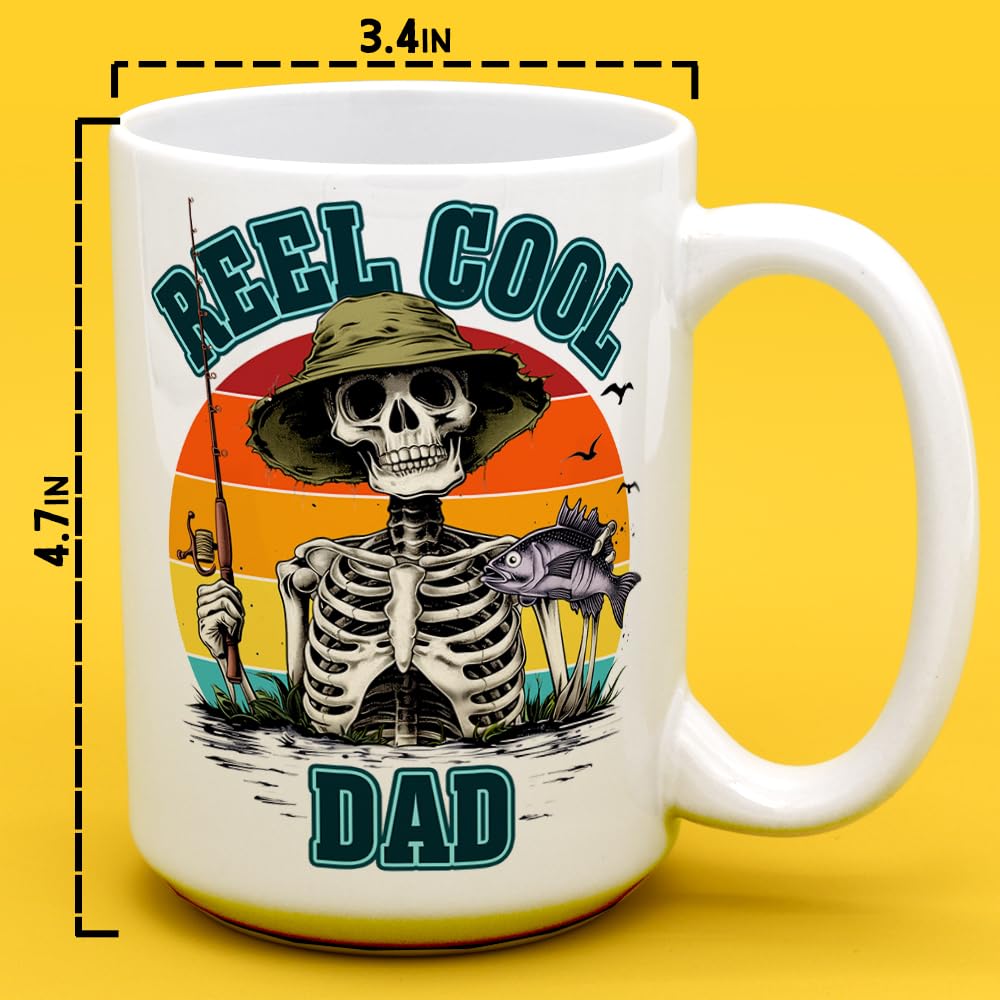 Reel Cool Dad Coffee Mug, Fishing Lover Gifts for Dad, Father's Day Cup, Fishing Gifts for Men (15oz)