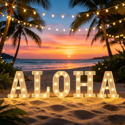 CDIXlmuz ALOHA Lights Up Letters Set – 8.6 in Battery Operated Plastic Led Marquee Light Sign for Hawaiian Luau Party Decorations, Tropical Summer Birthday – 5 Pack (A, H, O, H, A) (White)