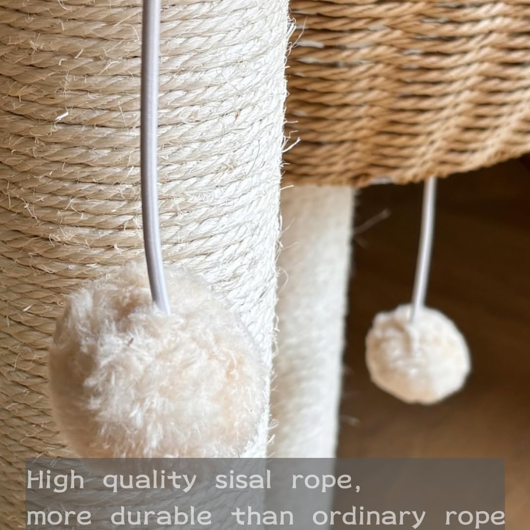 54" Modern Cat Tree for Large Cats, Wood Luxury Multi-Level Oak Solid Wood Cat Trees Cat Towers with 3 Rattan Weaving Cat Nests & Washable Cushions, Sisal Scratching Posts, for Indoor Cats-Lacquered