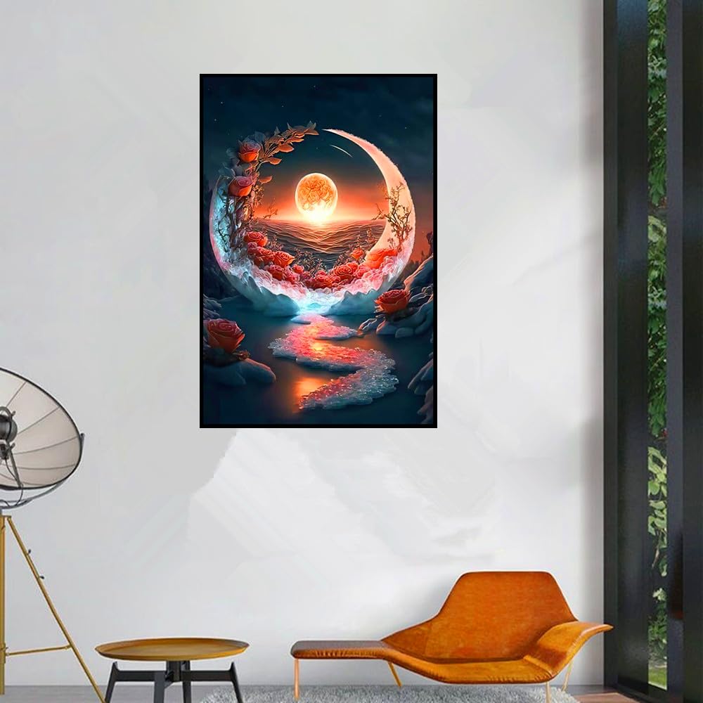 Pimio 5D DIY Diamond Art Painting Kits,Round Full Drill Seaside Sunset Diamond Art Kits for Adults Beginner, Perfect for Home Wall Decor and Gift(12x16inch)