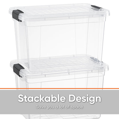 Superio Clear Storage Box with Lid, 49 Quart Plastic Container Bins for Organizing, Stackable Crates, BPA Free, Non Toxic, Odor Free, Organizers for Home, Office, School, and Dorm, 10 Pack