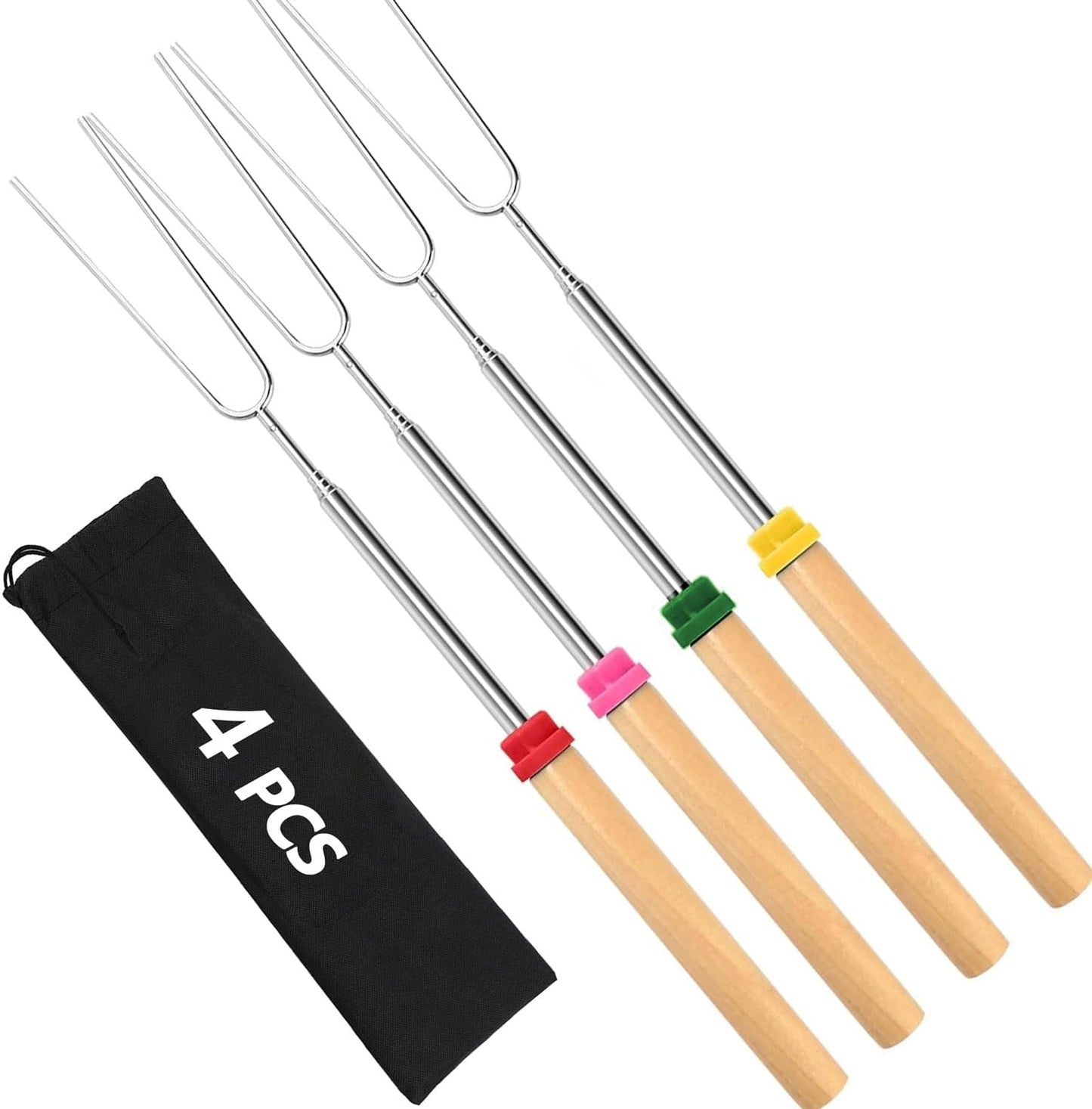 4Pcs S'mores Sticks for Tabletop Fire Pit, 32 Inch Marshmallow Roasting Skewers Kit for Outdoor Campfire Cooking