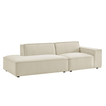 Modway Restore Performance Fabric Upholstered 2-Piece Modular Loveseat in Ecru – Low Profile Sectional Sofa with Right-Facing Armchair and Left-Facing Armless Chaise
