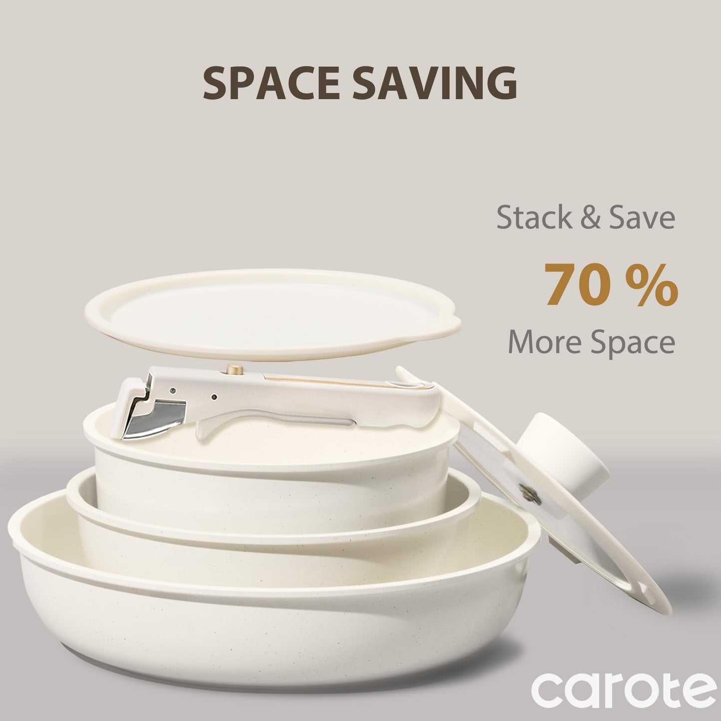 CAROTE 6pcs Pots and Pans Set Non Stick, Cookware Sets, Kitchen Set, Oven/Fridge Safe, Space Saving Pots Set, Nonstick Cooking Set with Versatile Detachable Handle, Induction RV Set