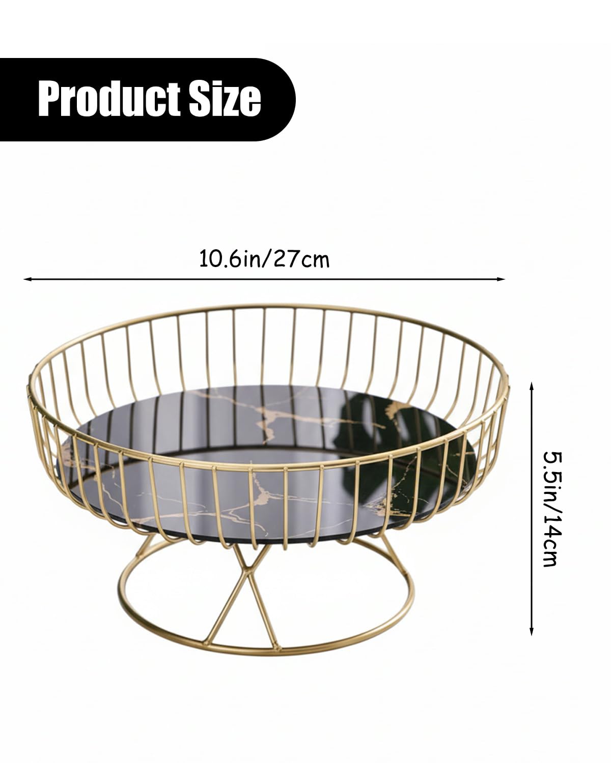 Zitonyang Fruit Basket, Metal Wire Fruit Basket Metal Countertop Fruits Baskets Decorative Fruits Bowls For Vegetables, Breads, Snacks, Kitchen Gadgets (L Black with Gold)