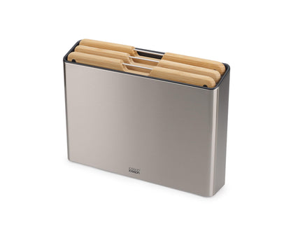 Joseph Joseph Folio Premium 3-Piece Bamboo Cutting Board Set, Stainless Steel Slimline Case for Organized Kitchen Storage