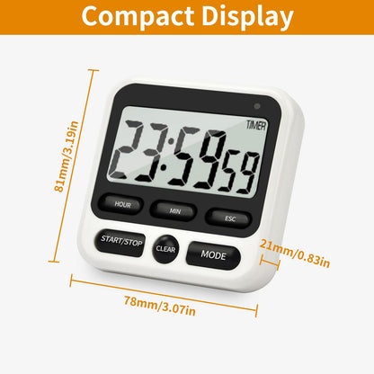 NKOVE Digital Kitchen Timer 24 Hour Clock and Alarm Function with Silent or Alarm Manual Switching Count UP or Down and Memory Function for Cooking, Baking, Meeting