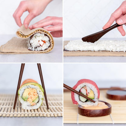 HEKAMOVE No Plastic Premium Sushi Making Kit for Home, for Beginners or Pro Sushi makers. Made of Premium Wood, includes Tea Cloth, Planet-Friendly - the Best Gift and DIY Home Sushi Kit Experience