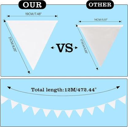 40Ft White Pennant Flags Banner, Soft Fabric Bunting Banner, 42pcs Large Pennant Flags for Party Decorations