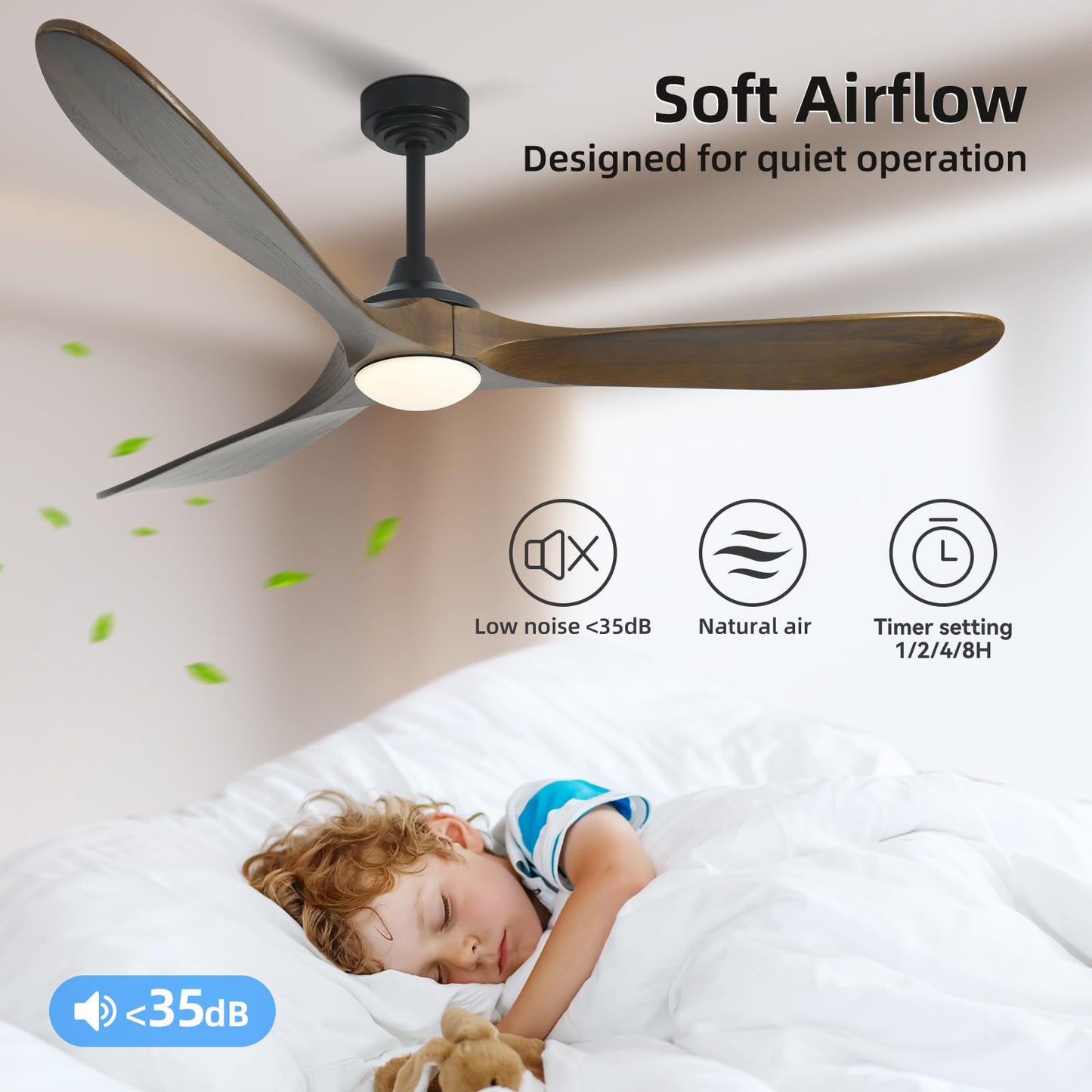 Homlit Ceiling Fan with Lights, 72'' Solid Wood Indoor/Outdoor Ceiling Fan with Quiet Reversible DC Motor, Control with WIFI Alexa App, 3CCT Dimmable, 6 Speeds Bronze Outdoor Fan for Patio Porch