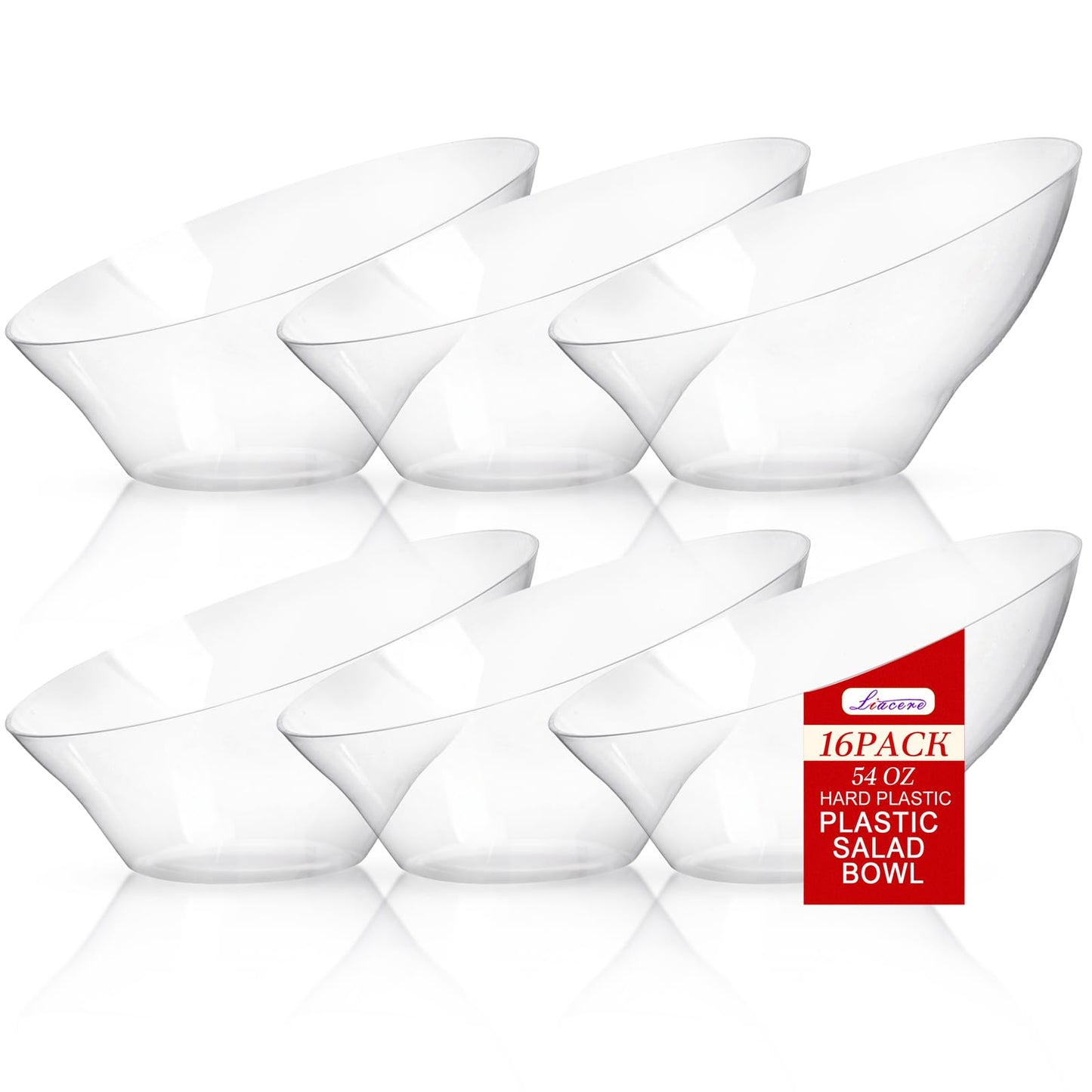 Liacere 54 OZ Clear Plastic Serving Bowls - 16PCS Angled Serving Bowls - Disposable Bowl for Candy Chip - Party Table Salad and Fruit，Can be Used Weddings and Gatherings＆ New Year