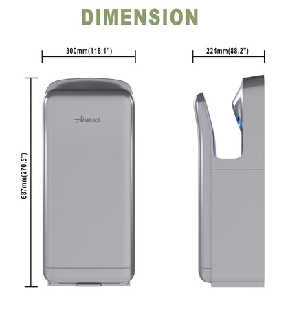 AIMEIKE Commercial Hand Dryer, Vertical High-Speed Electric Hand Dryer for Bathrooms, Automatic Touchless Hands-in Hand Dryer for Large Public Restrooms, Offices, Hotels, Schools, Silver