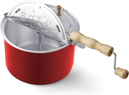 Cook N Home 6-Quart Aluminum Stovetop Popcorn Popper with Crank, Red Popcorn Pot