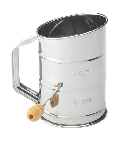 Mrs. Anderson's Baking Hand Crank Flour Sifter, Stainless Steel, 1-Cup Capacity, For Breaking Up Clumps And Aerating Flour And Powdered Sugar