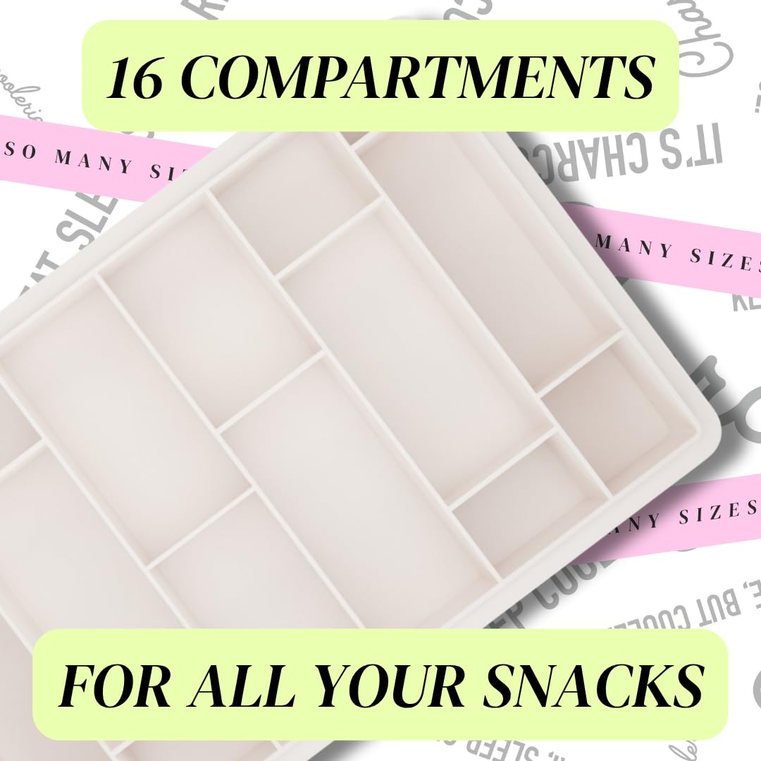 Charcoolerie Chilled Snackle Box, Divided Serving Tray, with Ice Pack and Bonus Insulated Carry Bag, with Leak-Resistant 4-Latch Lid, 16 Compartments, Keeps Snacks Cold for Hours, Gift-Ready Packaging