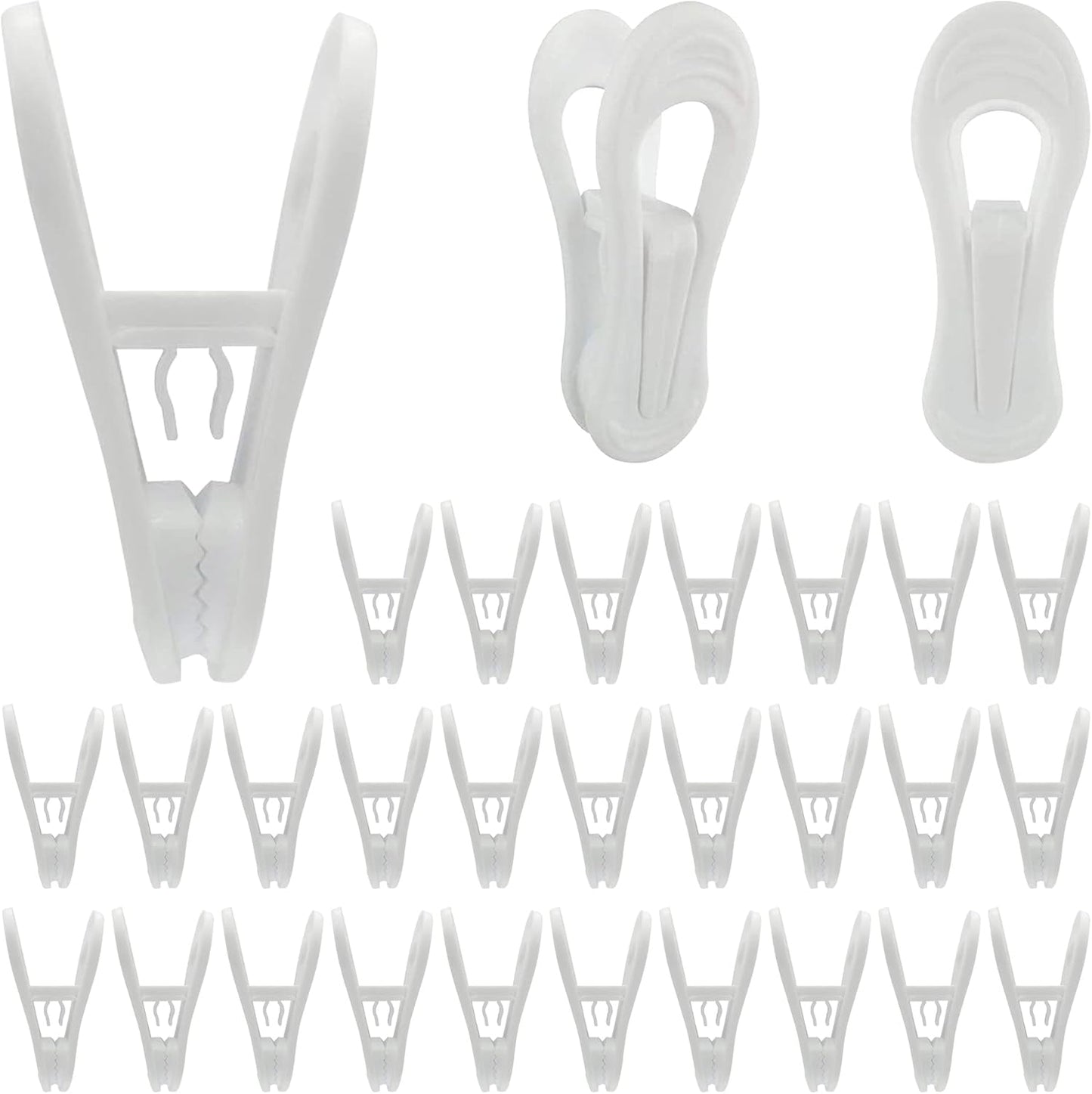 Hanger Clips 30 Pack - Multi-Purpose Finger Clips for Plastic Clothes Hangers, White