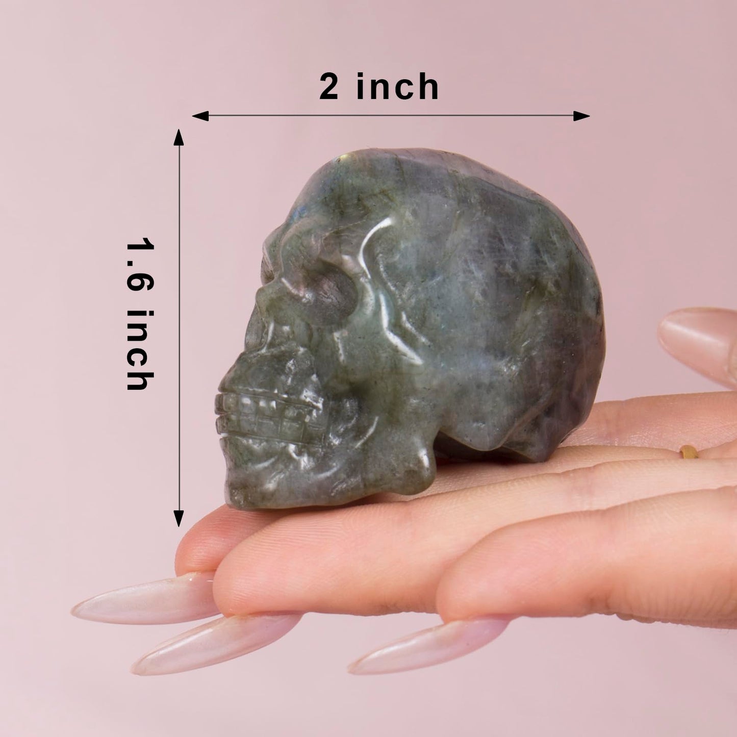 Ytbeoxk 2inch Labradorite Crystal Carved Skull Statue Spiritual Decor Skull Bathroom Decor Bathroom Decor Home Office Decoration Hand Carved Gemstone Reiki Healing for Woman Gift.