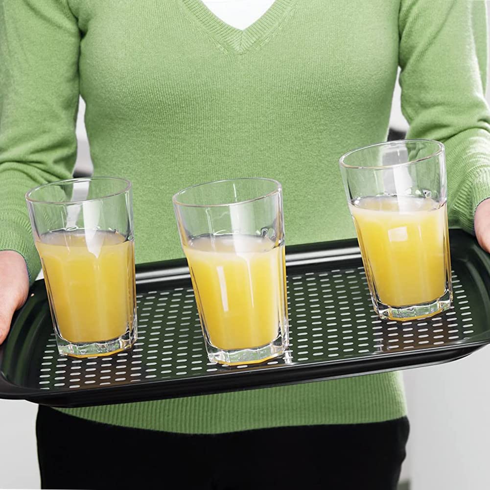 ECOIOU Non Slip Food Serving Tray with Handles, 2-Pack Rectangle Anti-Slip Non-Toxic Dishwasher Safe Tray for Snack Fruit Dessert Breakfast Drink,Black
