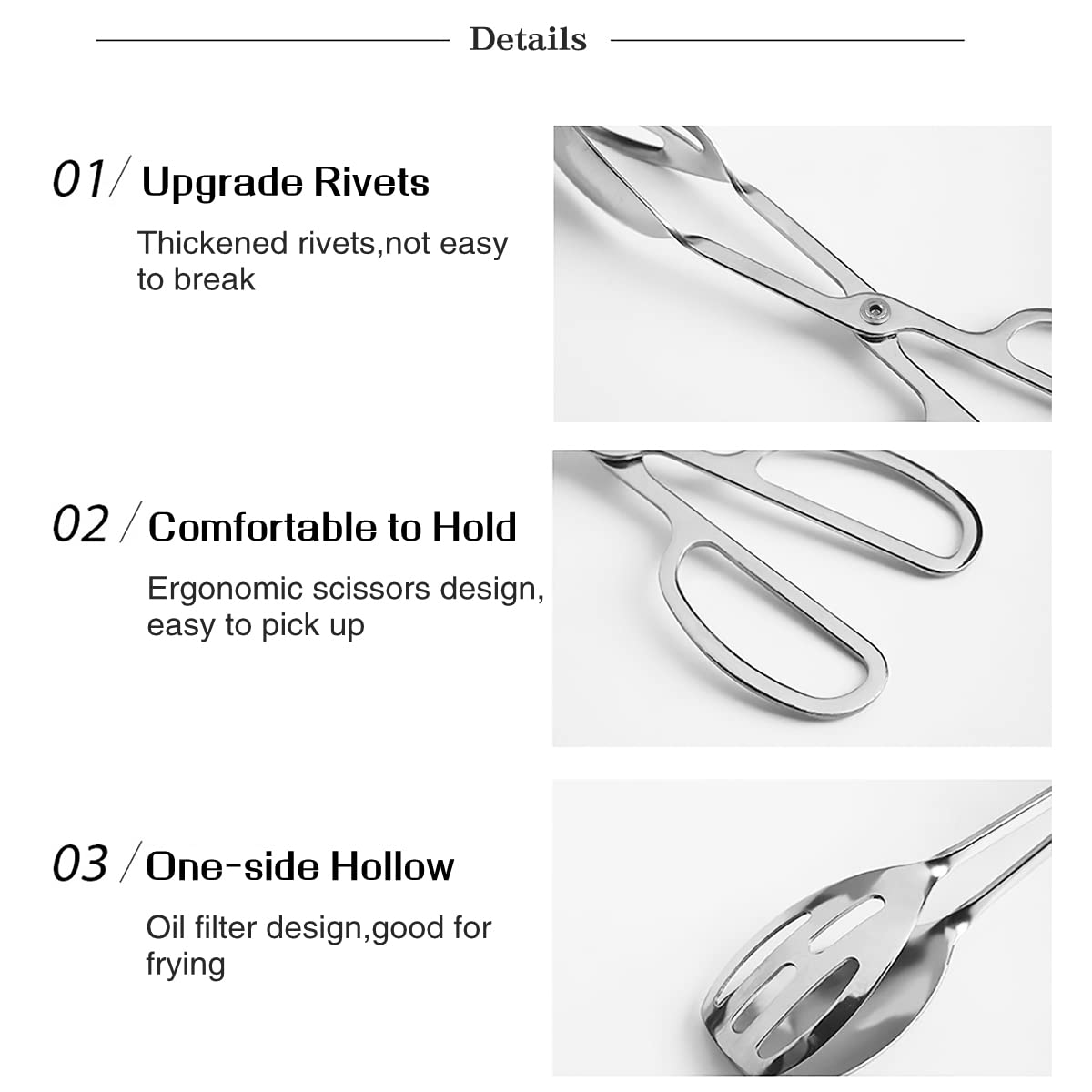 IAXSEE 2 Pieces Buffet Salad Tongs for Kitchen Serving and Cooking, Stainless Steel Food Scissor Tongs, Catering Utensil for Bread Cake Bake Steak Barbecue (Silver)