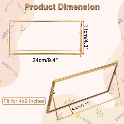 OGANAZI Double-Glass Dried Flower Frame, Brass Floating Frames for Pictures, Pressed Flowers, Leaves, Arts, Stamps, 4x 9 inches Decorative Tabletop Display Holder for Home Plant Specimen (FRAME ONLY)