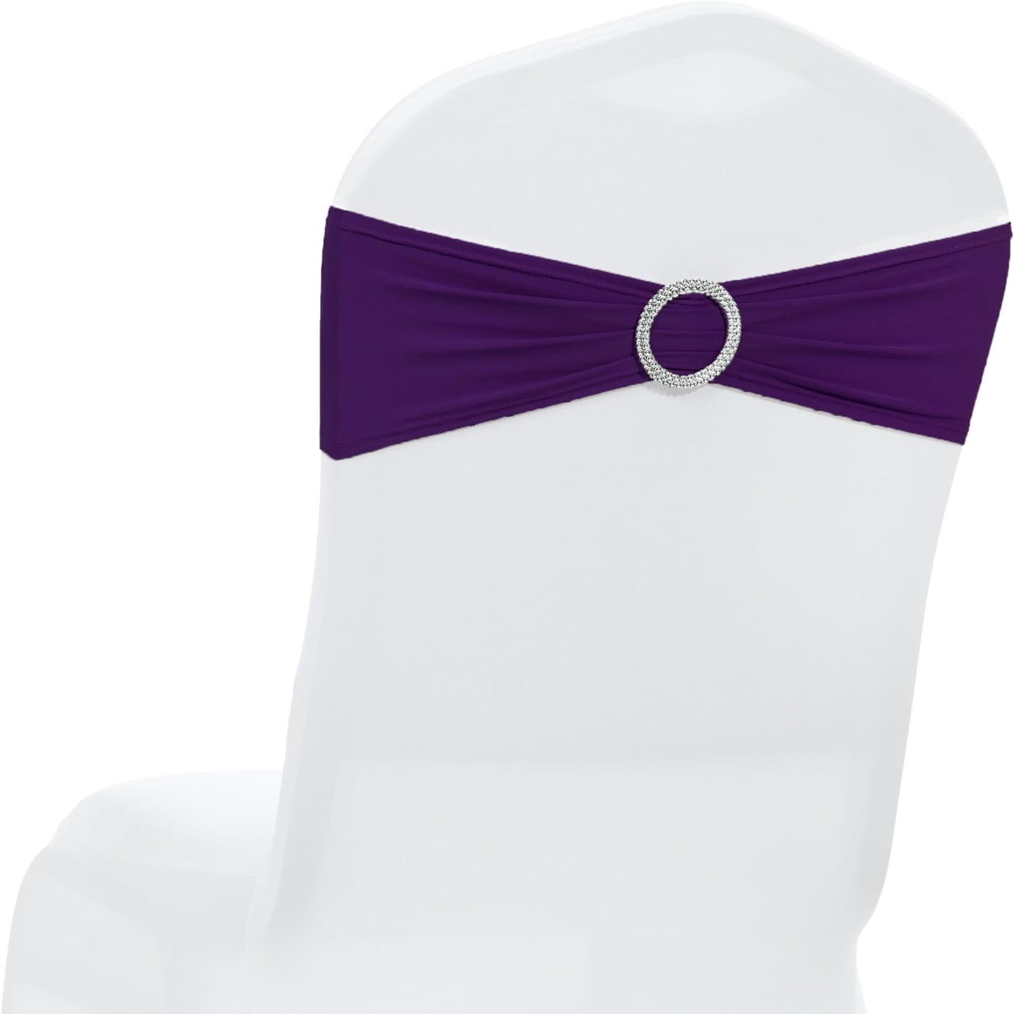 MDS Premium Stretch Chair Sashes - Pack of 10 Spandex Bow Covers for Weddings & Events | Purple