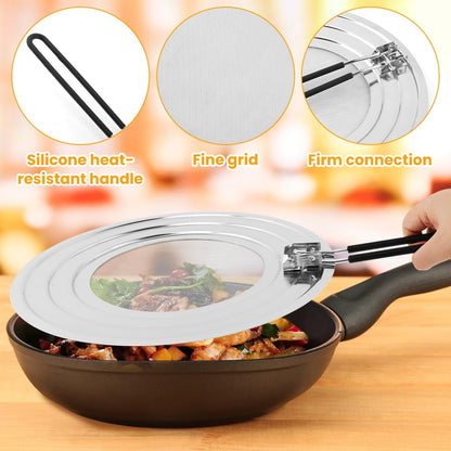 Stainless Steel Splatter Screen for Frying Pan, Collapsible Grease Splatter Guard with Folding Insulated Handle for Fry Pans, Cover Oil Splash from Bacon, Oil or Deep Fryer(SIZE:11.81inch)
