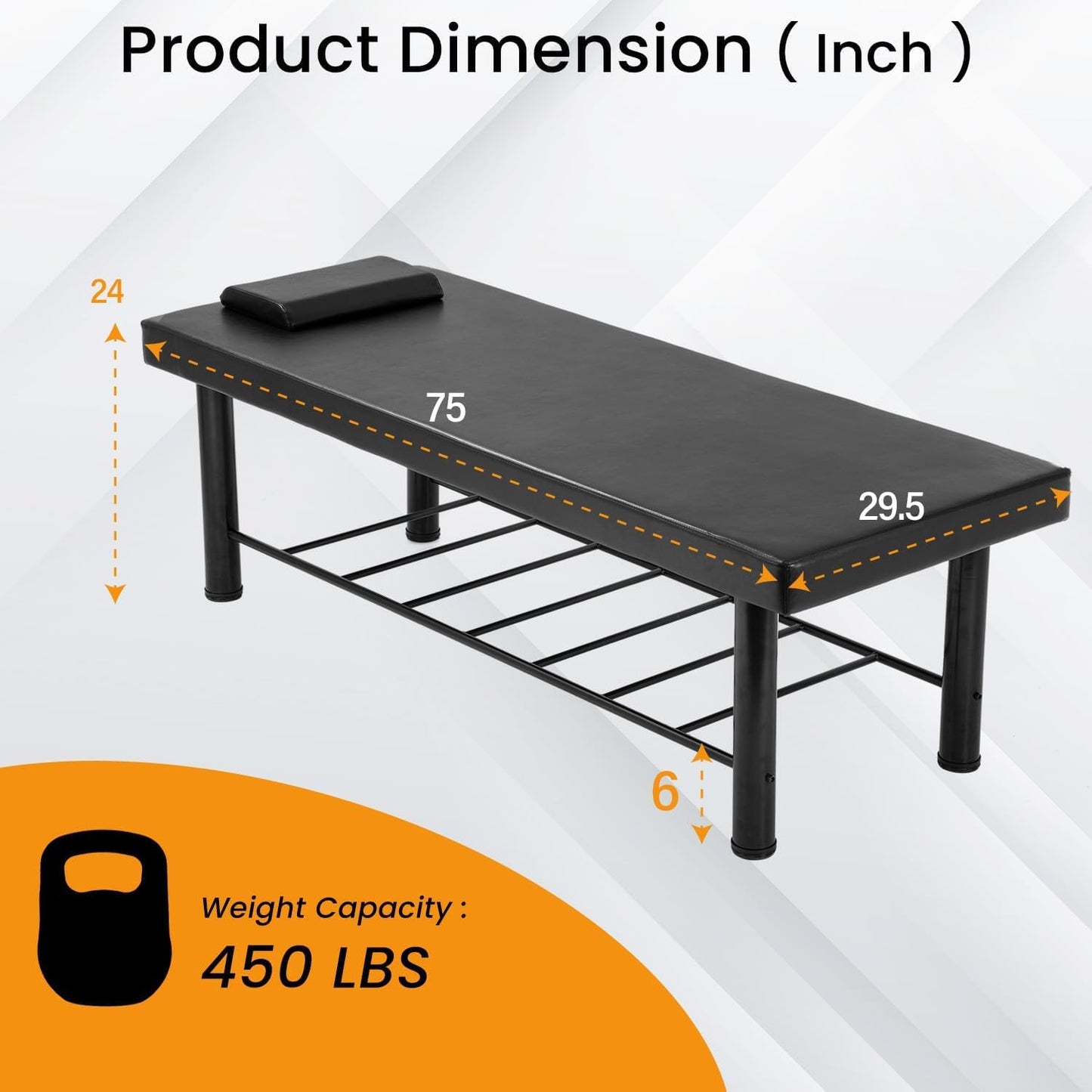 FDW Stationary Massage Table Heavy Duty Massage Bed 75x30 inchs Physical Therapy Bed PU Leather/Metal Frame Spa Bed Salon Bed with Pillow for Medical Recovery Professional Massage