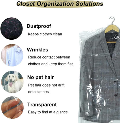 30 Pack Clear Plastic Clothes Covers, 35.4inch Dry Cleaning Dust Proof Garment Bags for Home Storage