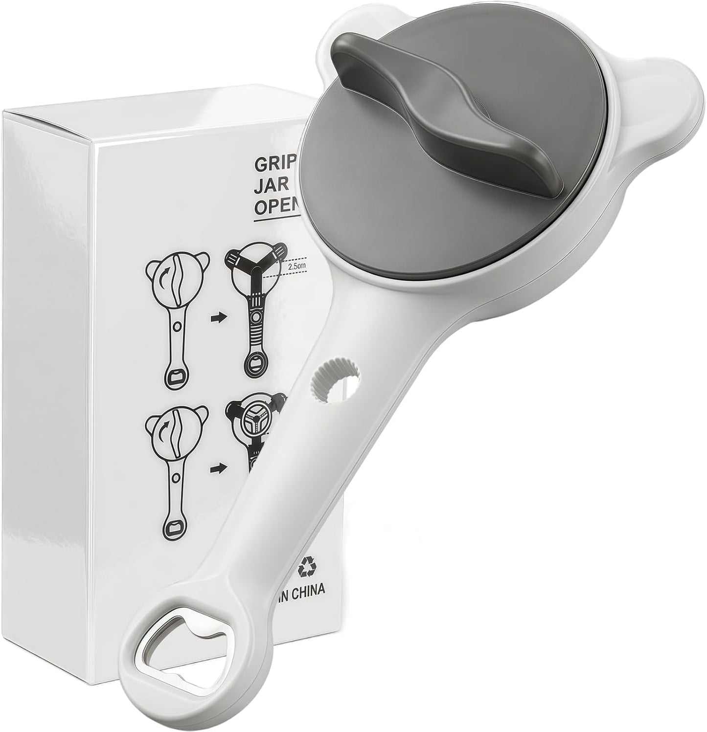 4-in-1 Adjustable Jar Opener by [Brand Name] - Ergonomic Non-Slip Handle for Seniors | Multi-Size Lid Remover (Grey)