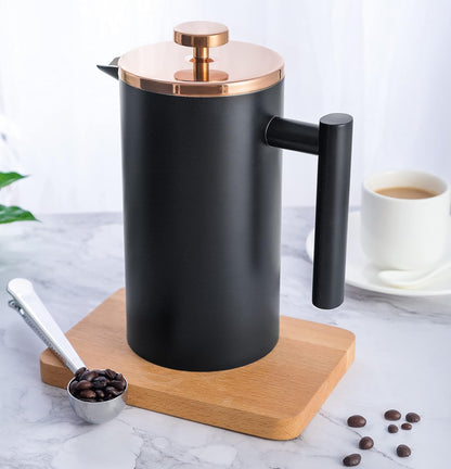 Miuly French Press Coffee Maker, 21Oz, Stainless Steel, 3 Level Filtration, Double Wall Insulated