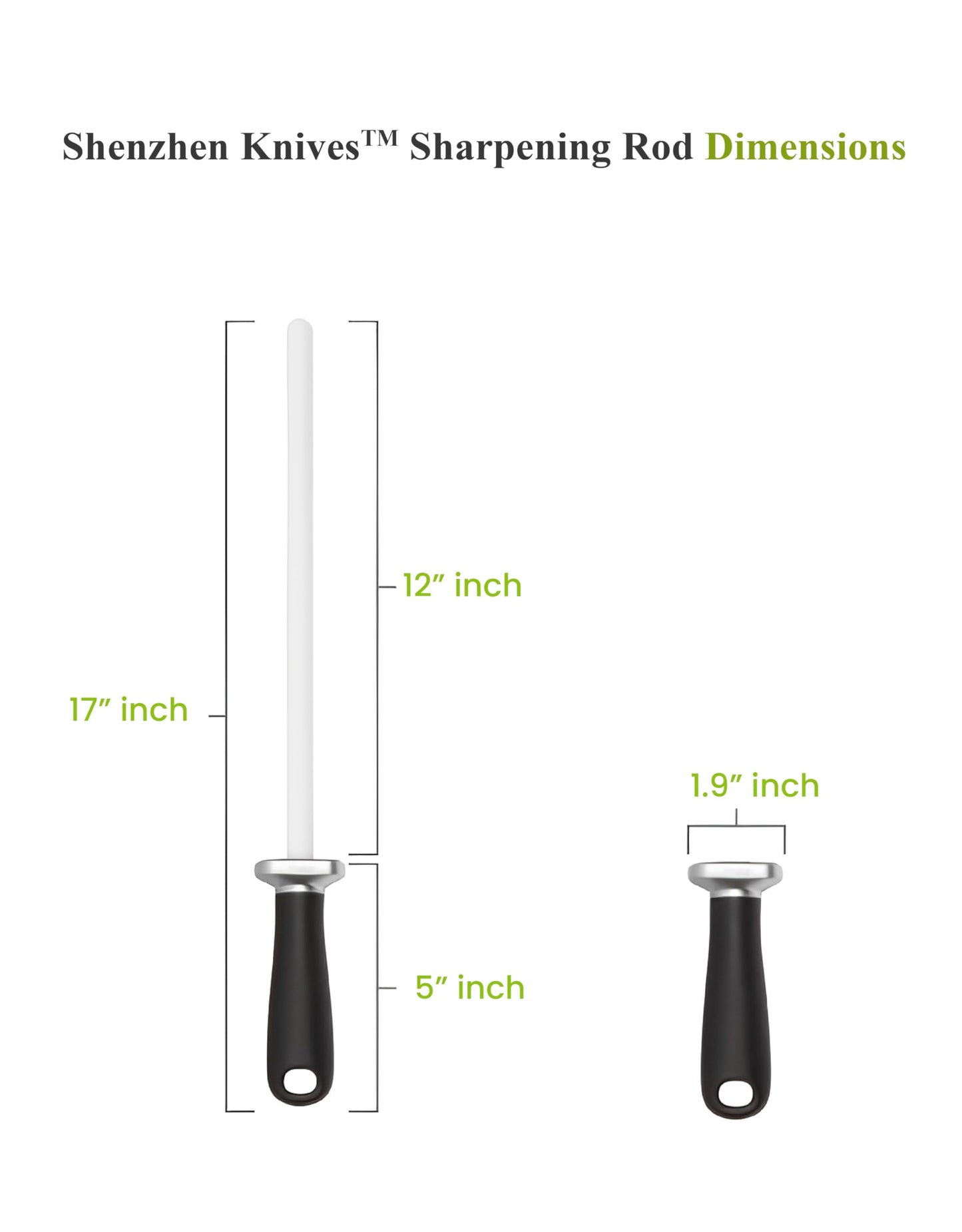 Shenzhen Knives White Ceramic Knife Sharpener Honing Rod: Best Professional Knife Sharpening Tool.12 Inch Honing Stick, Ceramic Honing Rod for Chef's Knife and Kitchen Knife