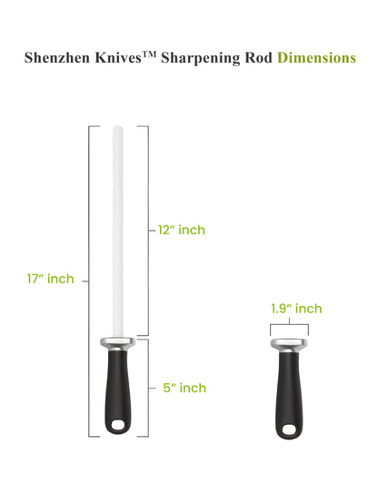 Shenzhen Knives White Ceramic Knife Sharpener Honing Rod: Best Professional Knife Sharpening Tool.12 Inch Honing Stick, Ceramic Honing Rod for Chef's Knife and Kitchen Knife