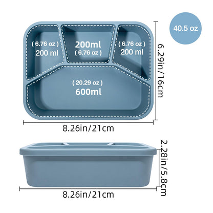 AROCFTIE Silicone Bento Box, 4 Compartment Hard-Shell Food Grade Silicone Lunch Box with Lids,40oz Leak-Proof Lunch Containers with Four Sections, Oven & Dishwasher Safe (Blue)