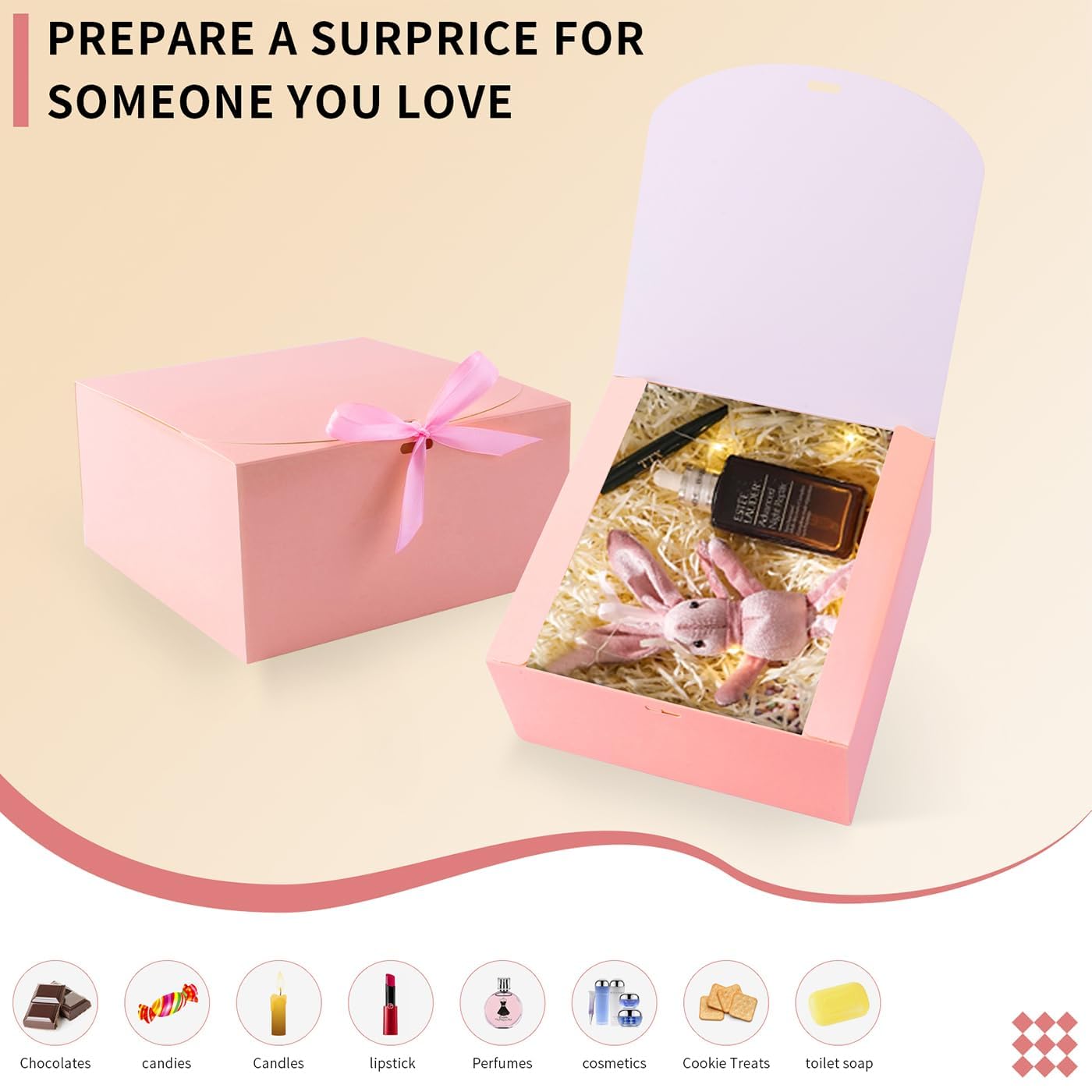 WLUSEAXI 12-Pack Gift Boxes with Lids, Pink with Bow Ribbon, Bridesmaid Proposal Box for Wedding, Christmas, Halloween, Baby Shower