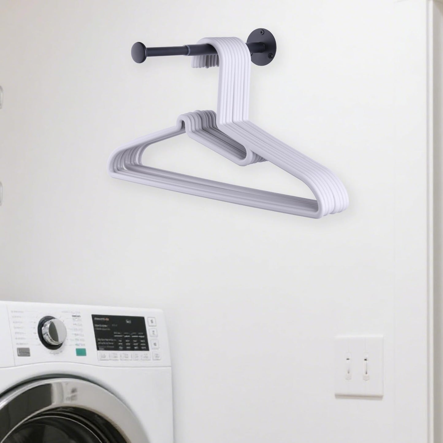 JAZBREY 2 Pack Retractable Hanger Holder for Laundry Room, Wall Mount Organizer Rack for Lightweight Clothes, Space Saving Laundry Hook Rod, Keep Empty Hangers Handy, Black