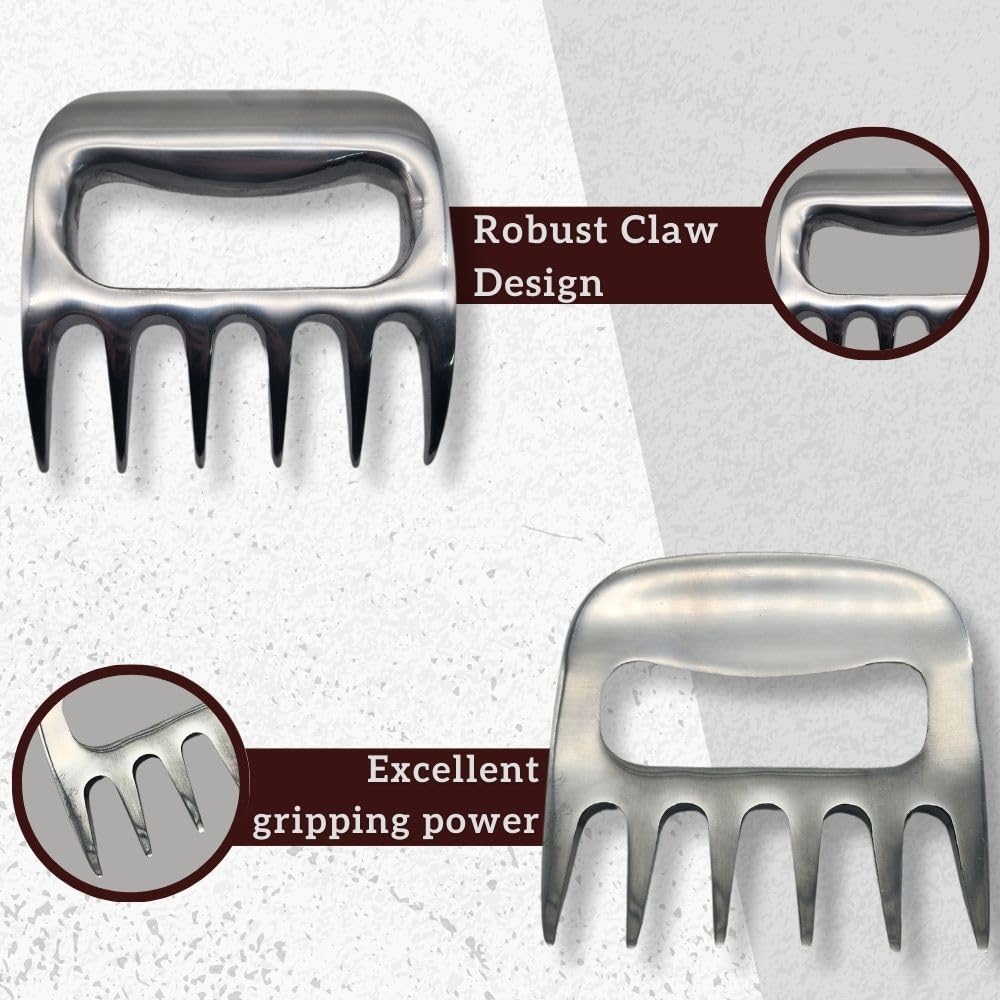 WOODBULL Premium Aluminum Polished Bear Claw Set Meat Shredder, Meat Shredder Claws for Pulled Pork, Chicken BBQ, Turkey, Kitchen Smoker Tool for BBQ Grilling, With Stylish Gift Box