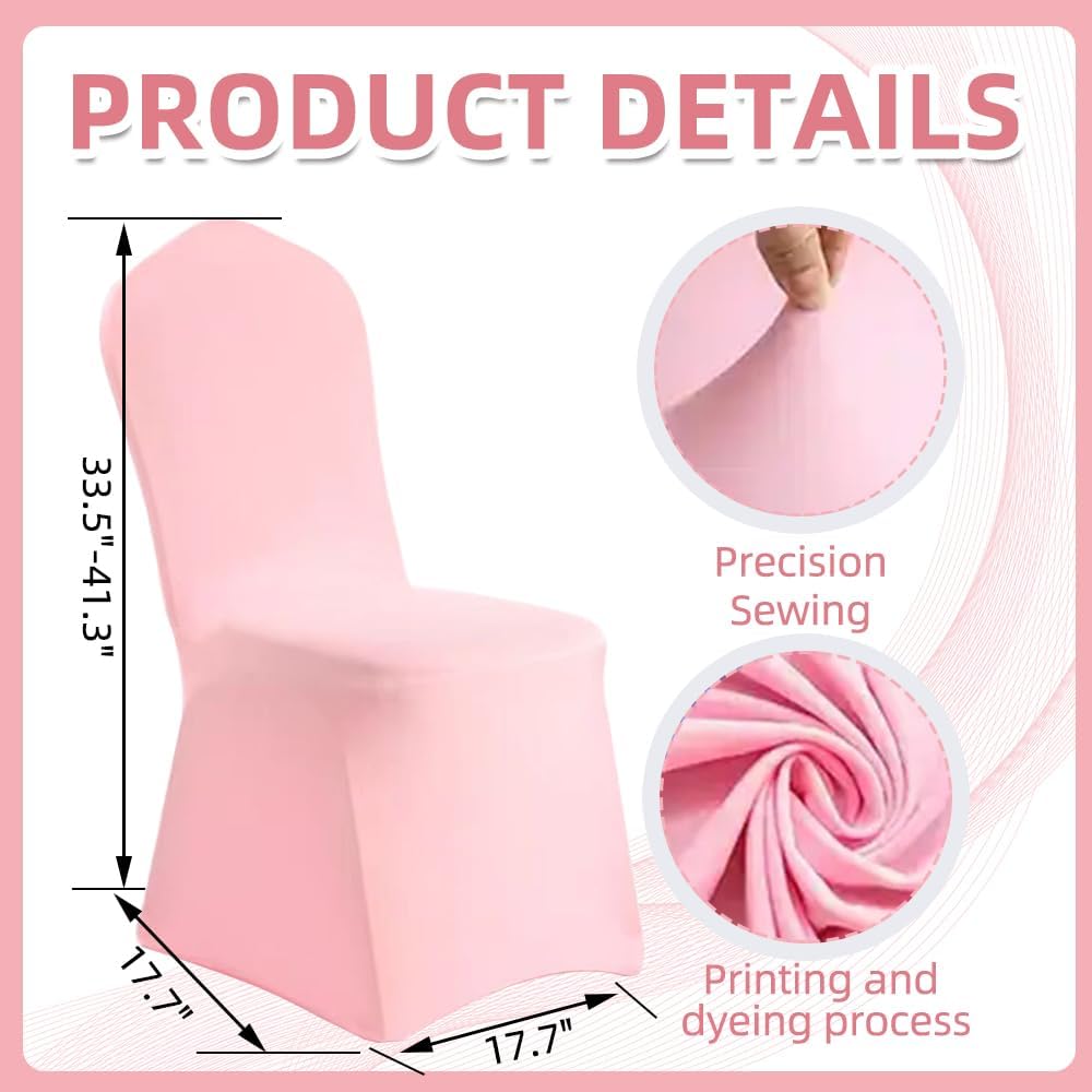 Yahpetes (1 Chair Cover Pink Polyester Spandex Banquet Chair Covers Slipcover Flat Front Stretch Spandex Chair Covers